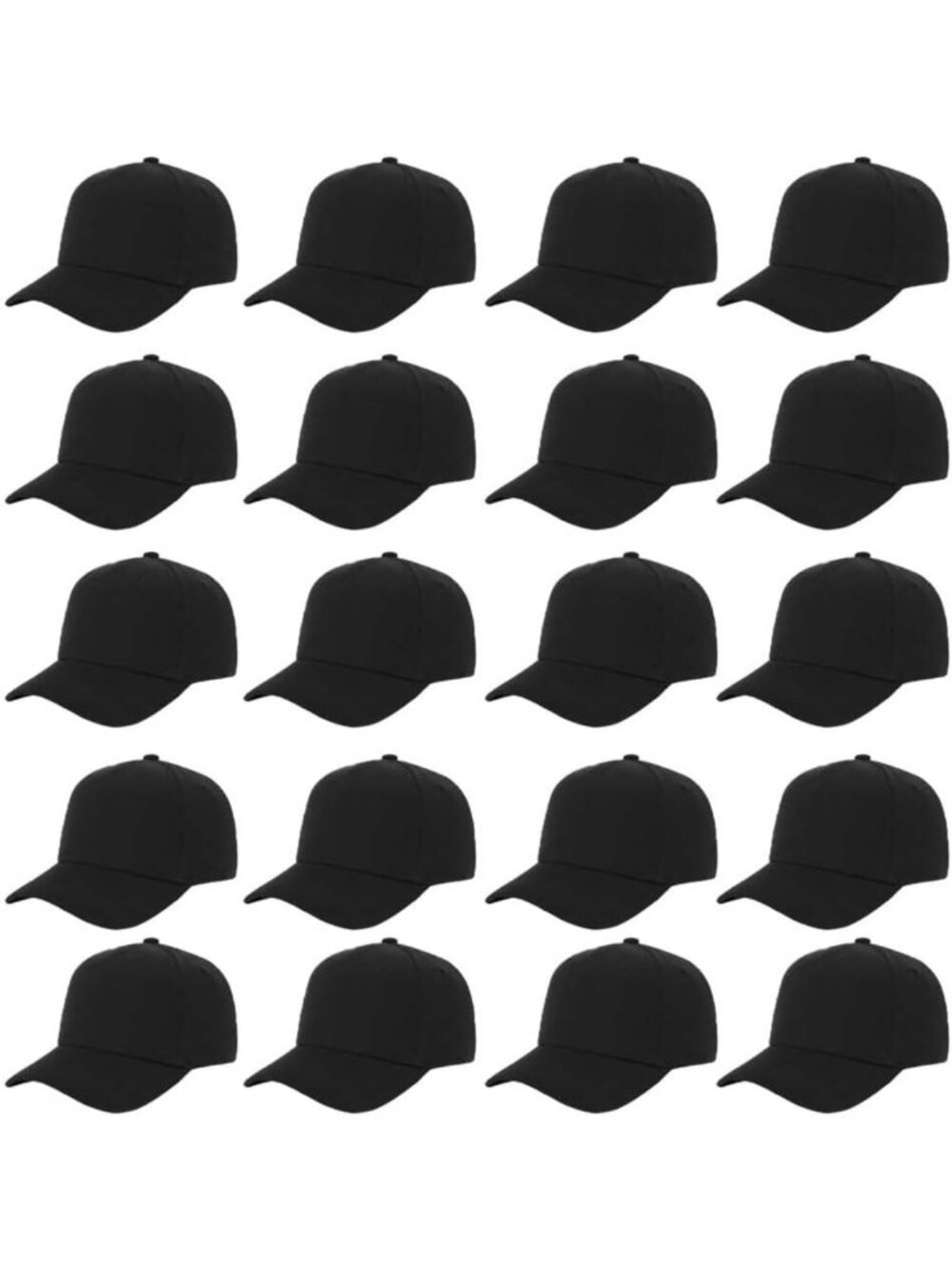 20-Pack Solid Baseball Caps - DIY Craft, Breathable, Adjustable Fit, Unisex